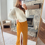 Mustard Polka Dot Lace Trim Maxi Skirt