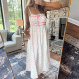 Leann Pink Floral Bow Pattern Midi