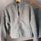 Gray & Purple Striped Sherpa Pullover