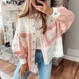 Delaney Pink Denim/Lace Button Down Shacket