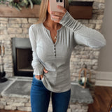 Heather Grey V-Neck Long Sleeve Henley
