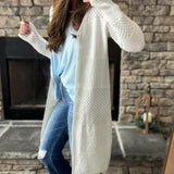 Elaine Off White Mixed Knit Cardi Duster
