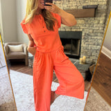 Coral Buttoned Placket Top
