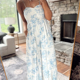 Cream/Blue Floral Wide Leg Jumpuit IN STORE