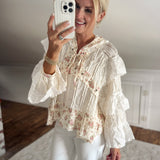Natural Flared Ruffle Top