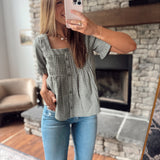 Olive/White Plaid Button Up Blouse