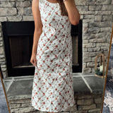 Floral Charm Ivory Multi Denim Tie Strap Maxi