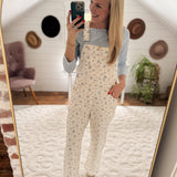 Ecru Floral Denim Overalls IN STORE