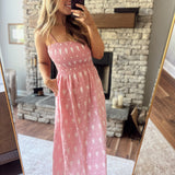 Red Embroidered Gingham Maxi Dress