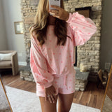 Pink Polka Dot Embossed Lounge Set