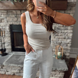 Light Taupe Square Neck Sleeveless Knit Top