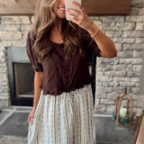 Chocolate Brown Scoop Neck Ruffled Button Down Babydoll Top