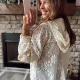 Kyla Cream Floral & Lace Hooded Button Down