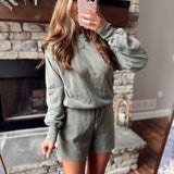 Olive French Terry Short & Long Sleeve Top Set