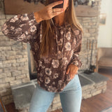 Mocha Floral Urban Ribbed Hoodie