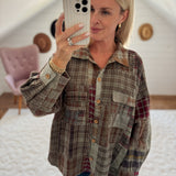 Olive Vintage Plaid Patchwork Top