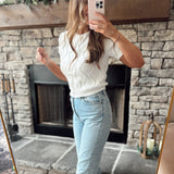 Cream Layne Textured Puff Lightweight Knit Sweater Top