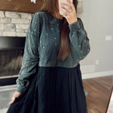 Leave Them Guessing Black Studded French Terry Sweatshirt Dress