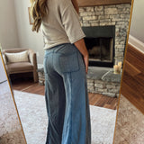 Denim Blue Curved Seam Pants