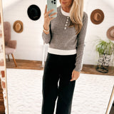 Grey Smarty Pants Cable Knit Henley layered Sweater