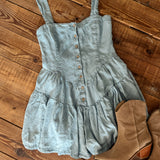Light Denim Tiered Corset Romper