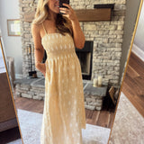Yellow Embroidered Gingham Maxi Dress