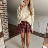 Burgundy Plaid Zalen Shorts