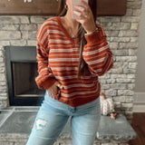 Brinley Brick/ Ivory V-neck Sweater
