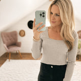 Total Flirt H. Grey Square Neck Rib. Sweater