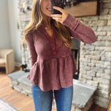 Burgundy Washed Thermal Peplum Top