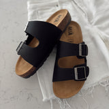 Black Ninah Slide Buckle Sandals