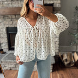 Cream Sheer Polka Dot Blouse