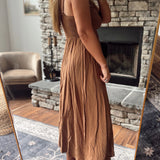 Brown Rhea Sweetheart Smocked Bow Strap Midi