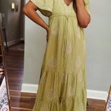 Dreamy Designs Pistachio Embroidered Maxi Dress