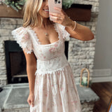 Tru Pale Pink Floral Scallop Lace Ruffled Sleeve Maxi