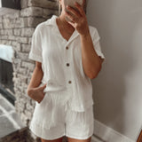Amber Off White Gauze Top & Shorts Set