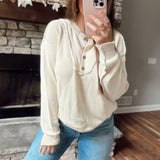 Dusty Roads Ivory Mineral-Washed Button Up Knit Sweater