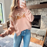 Coral Pumpkin Lace Bow Detailed Sweater