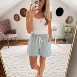 Sky Blue Striped Drawstring Shorts