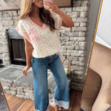 Baby Girl Natural/Pink Gauze Floral Print V Neck Short Sleeve