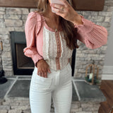 Angelica Blush Ruffled Corset Contrast Blouse