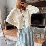 Off White Crochet Tie Front Sweater