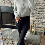 Straight Up Heather Grey Cropped Half Zip Knit Sweater