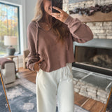 Chestnut Washed Waffle Crop Hoodie