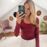 Burgundy Closet Staple Scoop Neck Long Sleeve IN STORE