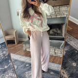 Soft Pink Ebby Ribbed Wide Leg Sweatpants