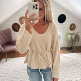 Aged Cream Peplum Knit Pullover