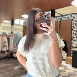 Ivory Cotton Waffle Short Sleeve Drawstring Hem Top IN STORE