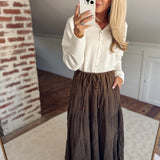 Olive Geometric Tiered Maxi Skirt