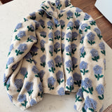 Ecru & Periwinkle Floral Sherpa Jacket
